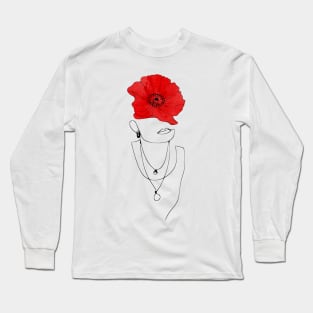 Woman face drawing with a red poppy Long Sleeve T-Shirt